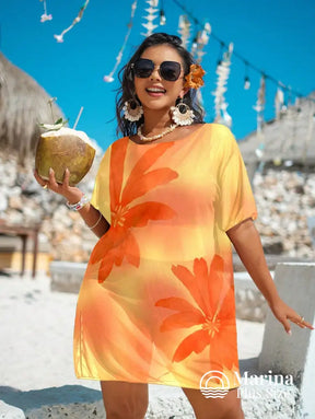 Saída De Praia Curta Sheer Estampa Floral Plus Size Saída De Praia Curta Sheer Estampa Floral Plus Size