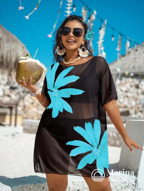 Saída De Praia Curta Sheer Estampa Floral Plus Size Saída De Praia Curta Sheer Estampa Floral Plus Size