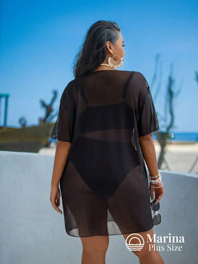 Saída De Praia Curta Sheer Estampa Floral Plus Size Saída De Praia Curta Sheer Estampa Floral Plus Size