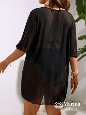 Saída De Praia Curta Sheer Transparência Suave Plus Size Saída De Praia Curta Sheer Transparência Suave Plus Size