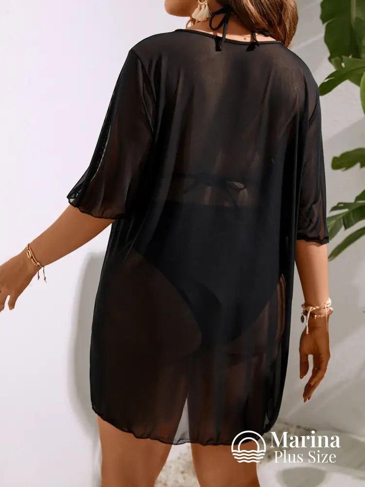 Saída De Praia Curta Sheer Transparência Suave Plus Size Saída De Praia Curta Sheer Transparência Suave Plus Size