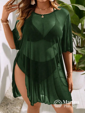 Saída De Praia Curta Sheer Transparência Suave Plus Size Verde / G Saída De Praia Curta Sheer Transparência Suave Plus