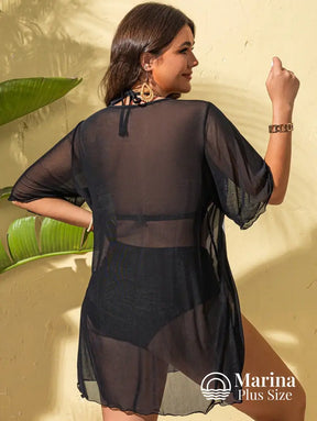 Saída De Praia Curta Sheer Transparente Fluida Plus Size Saída De Praia Curta Sheer Transparente Fluida Plus Size
