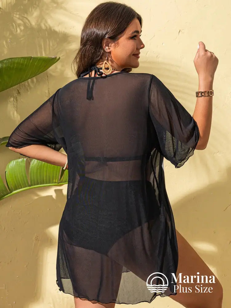 Saída De Praia Curta Sheer Transparente Fluida Plus Size Saída De Praia Curta Sheer Transparente Fluida Plus Size