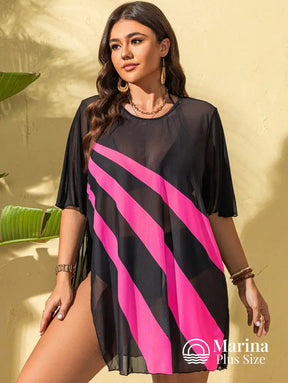 Saída De Praia Curta Sheer Transparente Fluida Plus Size Saída De Praia Curta Sheer Transparente Fluida Plus Size
