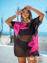 Saída De Praia Curta Transparente Estampa Floral Plus Size Rosa Choque / G Saída De Praia Curta Transparente Estampa
