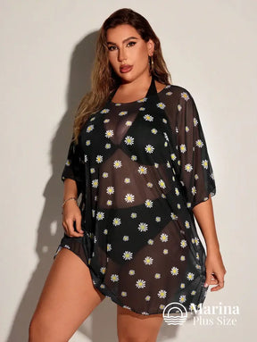 Saída De Praia Curta Tule Estampa Margaridas Plus Size Saída De Praia Curta Tule Estampa Margaridas Plus Size