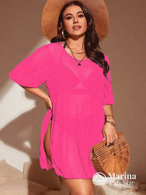 Saída De Praia Curta Tule Transparente Fendas Plus Size Saída De Praia Curta Tule Transparente Fendas Plus Size