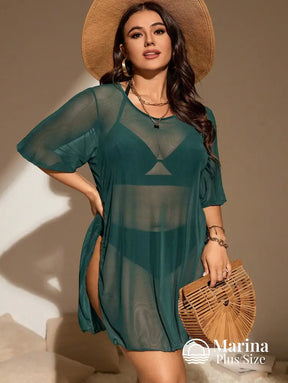 Saída De Praia Curta Tule Transparente Fendas Plus Size Saída De Praia Curta Tule Transparente Fendas Plus Size