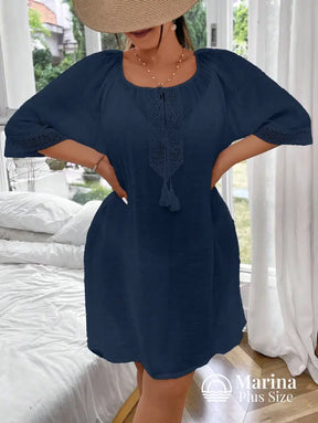 Saída De Praia Curta Túnica Renda E Amarração Plus Size Saída De Praia Curta Túnica Renda E Amarração Plus Size