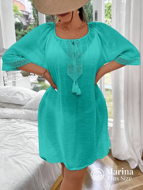 Saída De Praia Curta Túnica Renda E Amarração Plus Size Saída De Praia Curta Túnica Renda E Amarração Plus Size