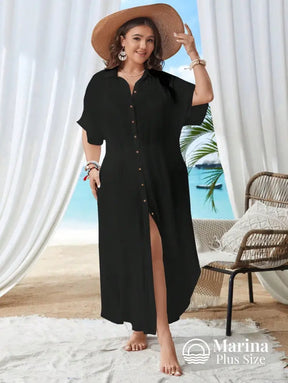 Saída De Praia Longa Camisa Botões Frontais Plus Size Saída De Praia Longa Camisa Botões Frontais Plus Size