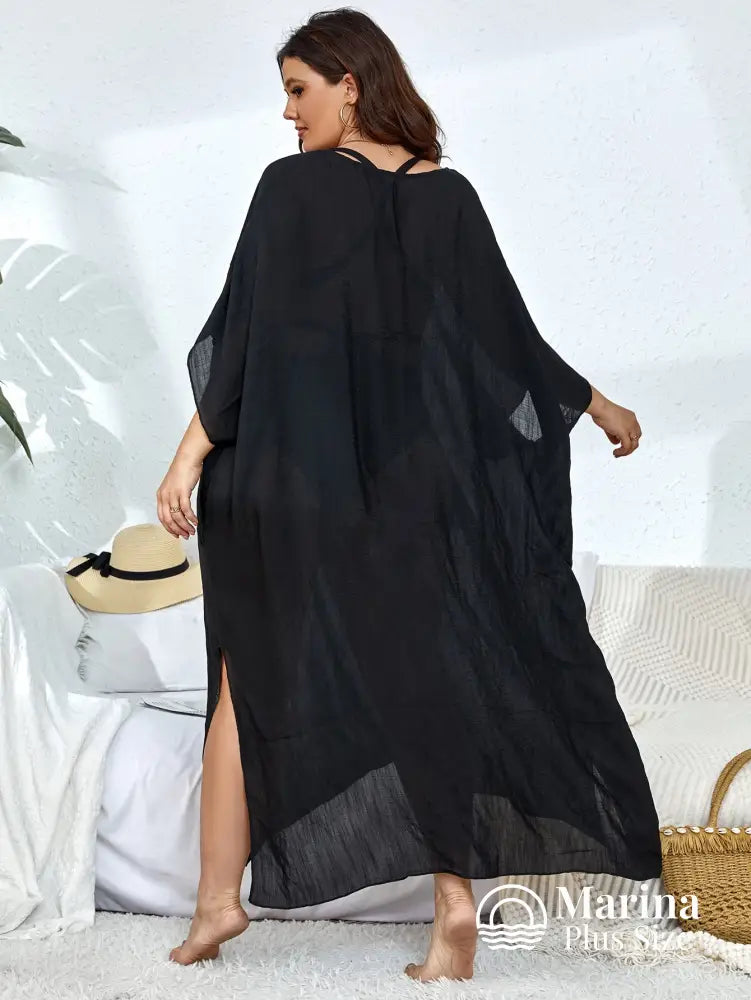 Saída De Praia Longa Kaftan Caimento Solto Plus Size Saída De Praia Longa Kaftan Caimento Solto Plus Size