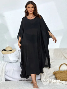 Saída De Praia Longa Kaftan Caimento Solto Plus Size Preto / G Saída De Praia Longa Kaftan Caimento Solto Plus Size