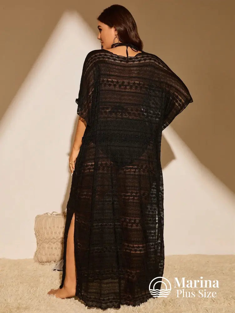 Saída De Praia Longa Kaftan Rendada Com Fenda Plus Size Saída De Praia Longa Kaftan Rendada Com Fenda Plus Size