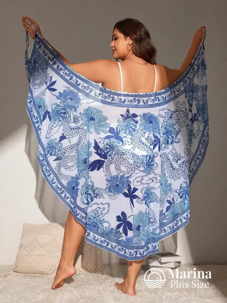 Saída De Praia Longa Pareô Estampa Floral Suave Plus Size Saída De Praia Longa Pareô Estampa Floral Suave Plus Size