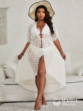 Saída De Praia Longa Poá Amarração Frontal Plus Size Saída De Praia Longa Poá Amarração Frontal Plus Size