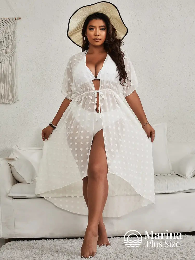 Saída De Praia Longa Poá Amarração Frontal Plus Size Saída De Praia Longa Poá Amarração Frontal Plus Size