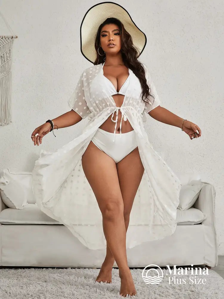 Saída De Praia Longa Poá Amarração Frontal Plus Size Saída De Praia Longa Poá Amarração Frontal Plus Size