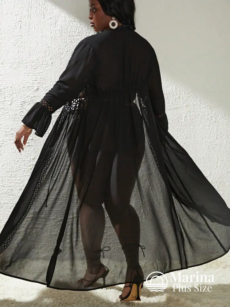 Saída De Praia Longa Renda Vazado E Amarração Plus Size Saída De Praia Longa Renda Vazado E Amarração Plus Size