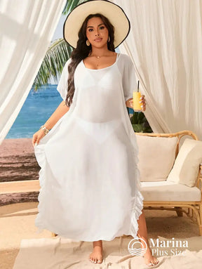 Saída De Praia Longa Tule Transparente Babados Plus Size Saída De Praia Longa Tule Transparente Babados Plus Size