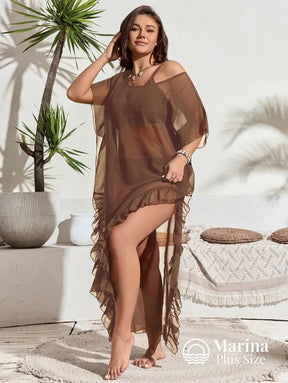 Saída De Praia Longa Tule Transparente Babados Plus Size Saída De Praia Longa Tule Transparente Babados Plus Size