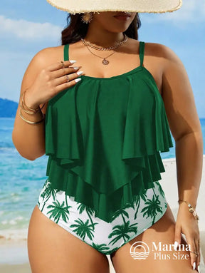 Tankini Babados Camadas Estampa Tropical Plus Size Tankini Babados Camadas Estampa Tropical Plus Size