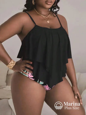 Tankini Babados Camadas Estilo Tropical Plus Size Tankini Babados Camadas Estilo Tropical Plus Size
