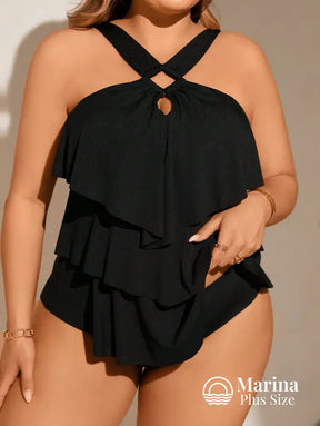 Tankini Camadas Assimétricas Decote Cruzado Plus Size Tankini Camadas Assimétricas Decote Cruzado Plus Size