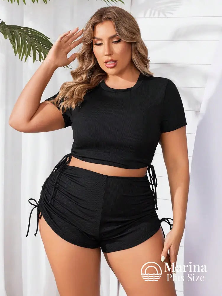 Tankini Esportivo Cropped Amarração Lateral Plus Size Preto / G Tankini Esportivo Cropped Amarração Lateral Plus Size