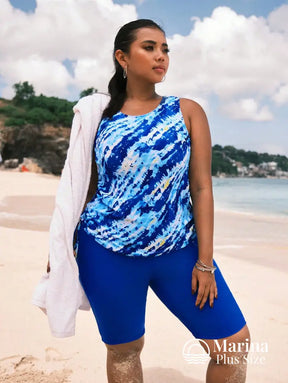 Tankini Esportivo Estampa Ocean Wave Short Integrado Plus Size Tankini Esportivo Estampa Ocean Wave Short Integrado