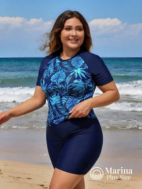 Tankini Esportivo Estampa Tropical Proteção Solar Plus Size Tankini Esportivo Estampa Tropical Proteção Solar Plus Size