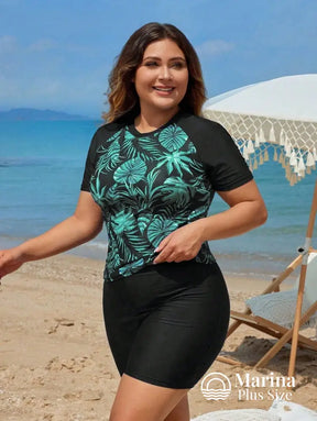 Tankini Esportivo Estampa Tropical Proteção Solar Plus Size Tankini Esportivo Estampa Tropical Proteção Solar Plus Size