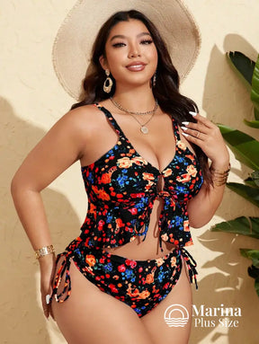 Tankini Floral Amarração Frontal Plus Size Tankini Floral Amarração Frontal Plus Size