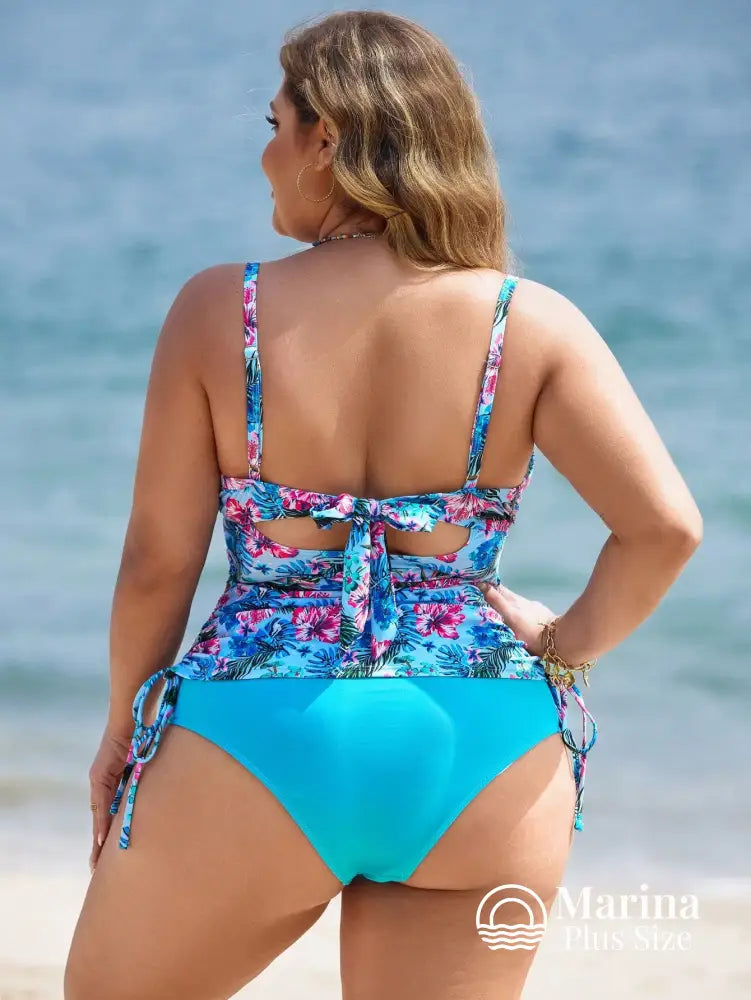 Tankini Floral Tropical Laterais Ajustáveis Plus Size Tankini Floral Tropical Laterais Ajustáveis Plus Size