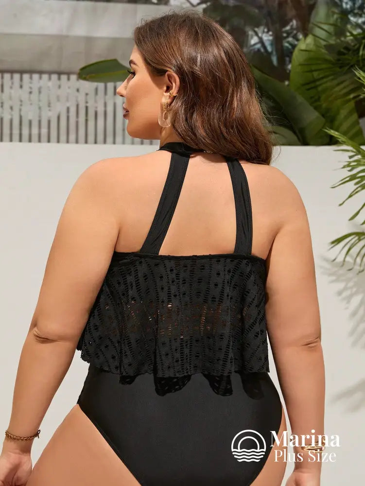 Tankini Rendado Estilo Halter Cintura Alta Plus Size Tankini Rendado Estilo Halter Cintura Alta Plus Size