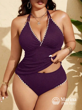 Tankini Texturizado Decote Cruzado Elegante Plus Size Tankini Texturizado Decote Cruzado Elegante Plus Size